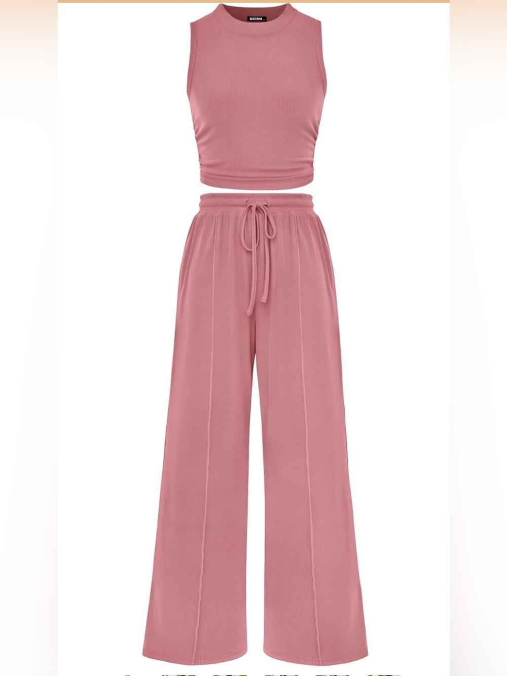 BTFBM Sleeveless Crop Top & Wide-Leg Pants Set - Dusty Rose